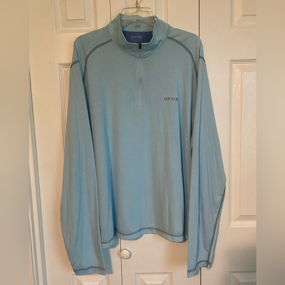 Mens Orvis Light Blue Quarter-Zip Pullover Sweater Size XXL
